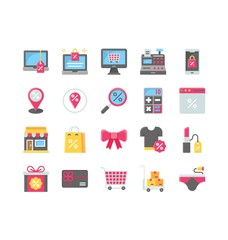 black friday related to search scope, calculator shopping mall, shopping bag, gift tie, and gift bag vector in flat design