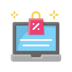 shopping bag and computer vector in flat style