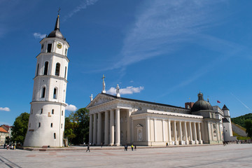 Fototapeta na wymiar Facade and tower of Vilnius Cathedral in Lithuania