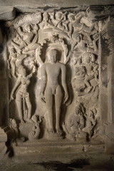 Cave 32 : Parsvanath with attendants, Ellora Caves, Aurangabad, Maharashtra, India