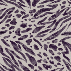 Animal skin seamless pattern. Tiger leopard fur print texture background. Abstract geometric shapes. Watercolor texture. Artistic textile fashion design.