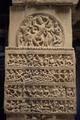 Pillar details with relief sculptures, Pattadakal, Karnataka , India
