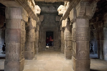 Shrine hall and Pillar details, Pattadakal, Karnataka , India