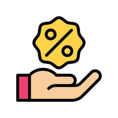 hand and percentage tag related to black friday vector in filled design