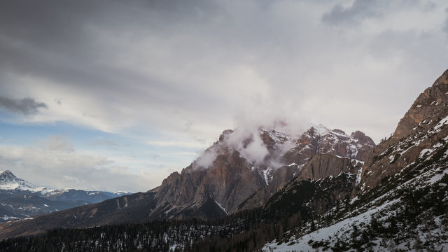Mountain background foggy wide scene. 