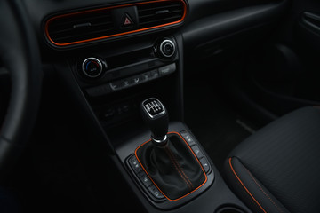 Obraz na płótnie Canvas interior of a car. manual gearbox shifter.