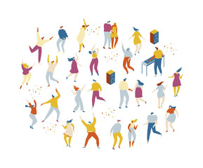 Dancing people flat vector set. Young people having fun. Party. Celebration.