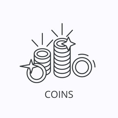 Gold coins thin line icons. Finance concept. Outline vector illustration