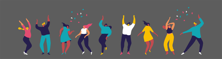 Dancing people flat vector set. Young people having fun. Party. Celebration.