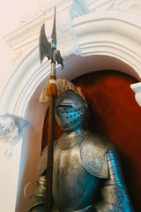 medieval knight armor with halberd