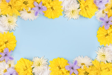 Frame made of beatiful flowers. Mockup flowers composition. Birthday, Mother's, Valentines, Women's, Wedding Day concept.