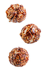 Chocolate popcorn on a white isolated background