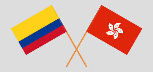 Crossed flags of Colombia and Hong Kong