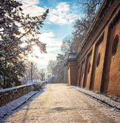 Street at the Royal Castle of Budapest, Hungary in winter
