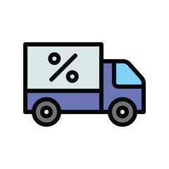 delivery van and discount tag vector in filled style