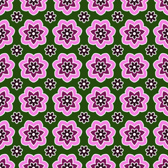 Pink and green tile pattern  seamless with floral ornaments. Flower Texture for kitchen or bathroom flooring. can be used as wrapping paper, background, fabric print, web page backdrop, wallpaper