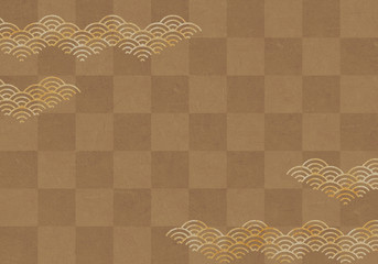 背景：青海波 市松模様 波 海 市松 伝統 和風 和柄 図案 壁紙 テクスチャー 茶 ブラウン 屏風