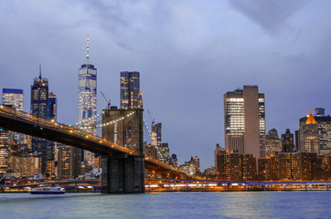 Fototapeta na wymiar New York City Skyline at dusk, Brooklyn Bridge, Manhattan