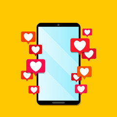 love notifications on social networks. the phone is ringing with SMS I love you. valentines day concept.