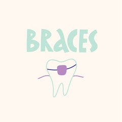 Dental braces - lingual braces. Hand-drawn illustration.