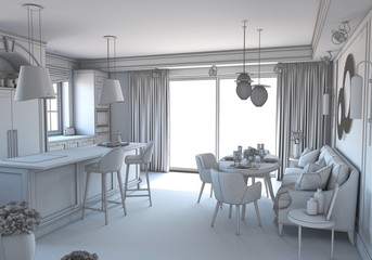 residential interior visualization, 3D illustration