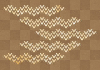 背景：青海波 市松模様 波 海 市松 伝統 和風 和柄 図案 壁紙 テクスチャー 茶 ブラウン 屏風