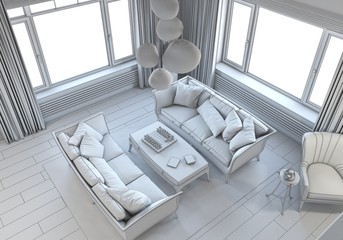 residential interior visualization, 3D illustration