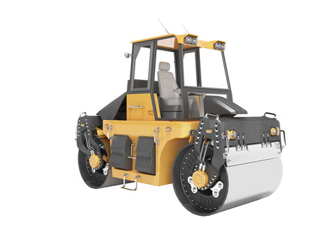 Asphalt Road Roller Orange 3D Rendering On White Background No Shadow