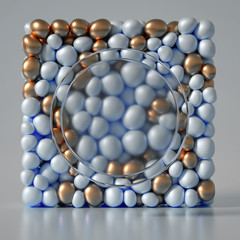 Beautiful background with beads, particles and simulation. 3d illustration, 3d rendering.