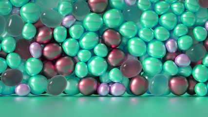 Beautiful background with beads, particles and simulation. 3d illustration, 3d rendering.