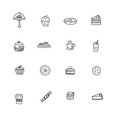 Food icons set. Cartoon template. Hand drawn objects for posters,menu, greeting cards, web designs, wrapping paper, textile, wallpaper, holiday letters, home decor, other projects.