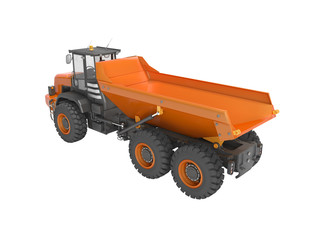 3D rendering orange dump truck on white background no shadow