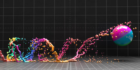 paint ball bouncing on gridded background