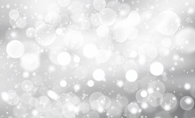 Gray abstract background. white bokeh snowflake blurred beautiful shiny lights. use for Merry Christmas /happy new year wallpaper backdrop and your product.