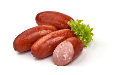 Smoked German Sausages, isolated on white background