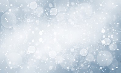 Blue abstract background. white bokeh snowflake blurred beautiful shiny lights. use for Merry Christmas /happy new year wallpaper backdrop and your product.
