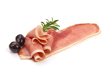 Prosciutto meat, Traditional smoked jamon, isolated on white background