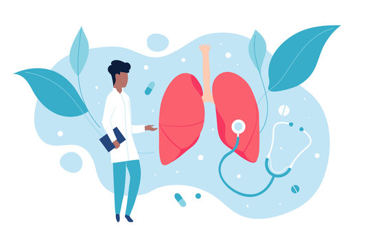 Pulmonologist Examines The Lungs. The Concept Of Pulmonology And A Healthy Respiratory System.