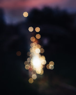 Domestic Fireworks Making Hexagonal Bokeh Shapes
