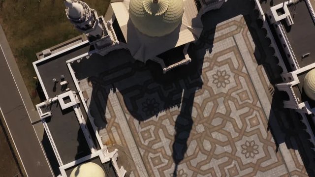 White mosque aerial view. Volga Bulgaria Tatarstan, Republic, Russia. Bulgar historical and architectural complex. Big beautiful mosque in the village on the banks of the Volga