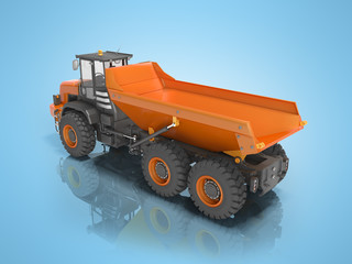 Obraz na płótnie Canvas 3D rendering orange dump truck on blue background with shadow