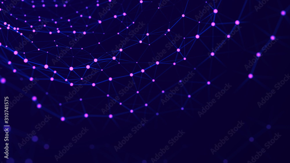 Aufkleber Network connection structure. Big data digital background. Science background with connected dots and lines. 3d rendering.