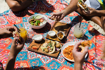 Vegetarian food shared by friends