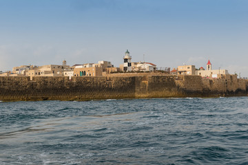 old city Akko , Acre from boat. Israel.