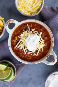 A bowl of vegan chilli made using jack fruit.