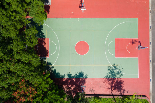 Aerial view of basketball court