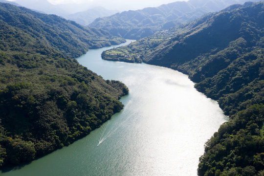 Curved river in beautiful valley
