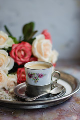 a Cup of coffee from vintage tableware