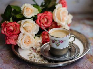 a Cup of coffee from vintage tableware
