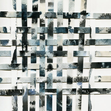 Watercolor woven paper collage in monochrome colors